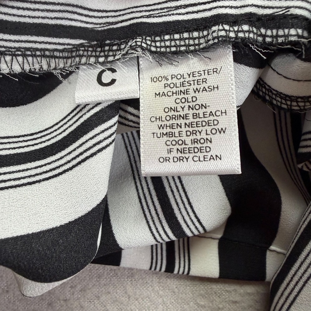 LOFT Blouse Womens Large Good Black White Striped Tiered Bell Sleeve Crew Neck - Picture 5 of 7